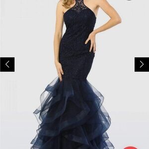 Black Tie Elegant Navy Halter Mermaid Dress